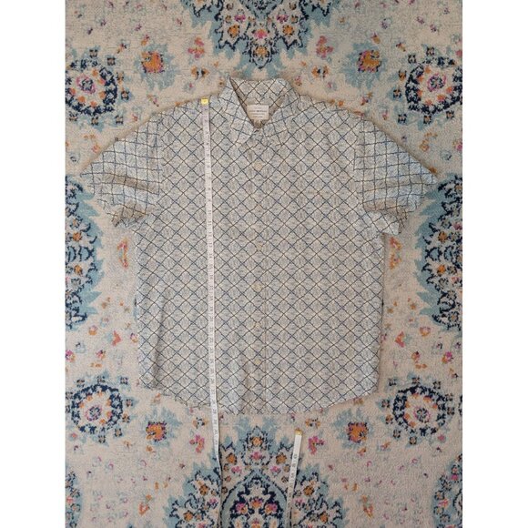 Lucky Brand Blue & White Linen/Cotton Blend Short Sleeve Button Front Shirt - L - Picture 8 of 12